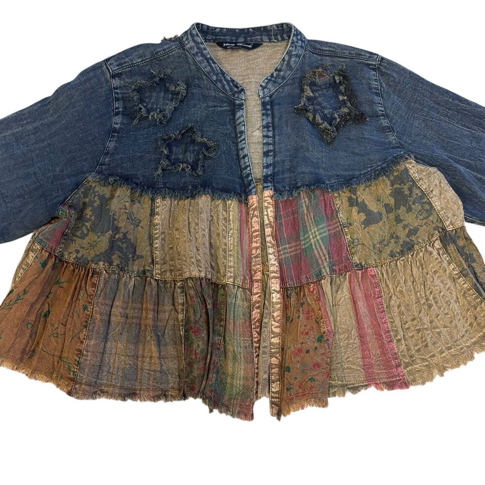 Young Threads Ruffle Patchwork Boho Denim Cardiga… - image 3